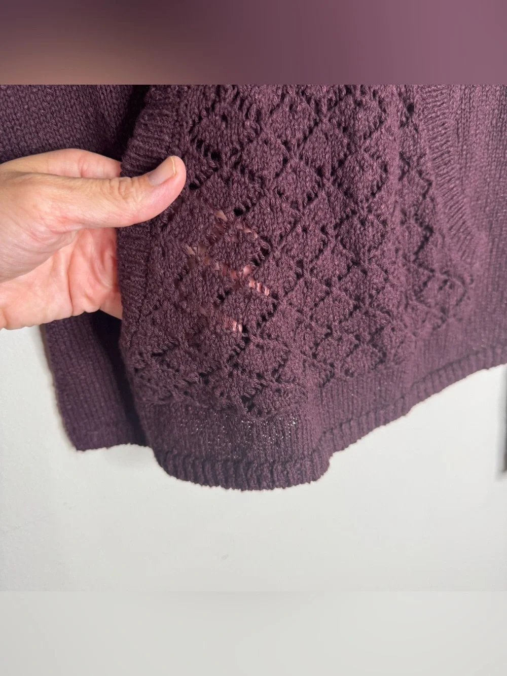 Free People Crochet Hooded Henley Sweater Plum Purple Cotton Blend Beach Small